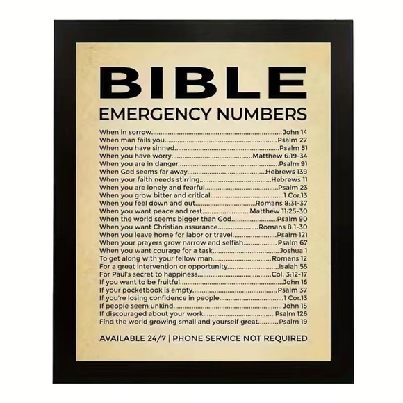 Framed Emergency Numbers - Christian Wall Decor Poster, This Bible Inspirational - Picture 6 of 7